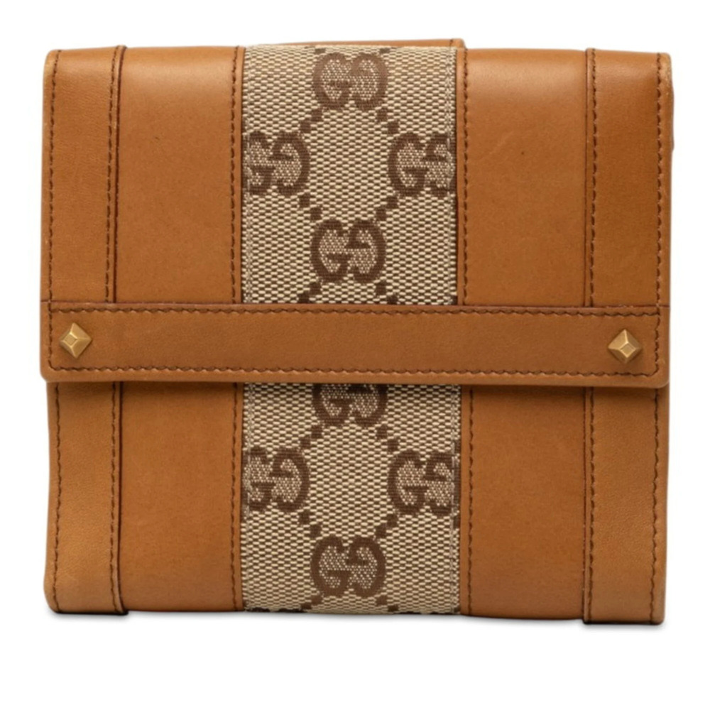 Gucci GG Canvas Bi-fold Wallet with Double Snap Closure, 120927, Beige/Brown ...